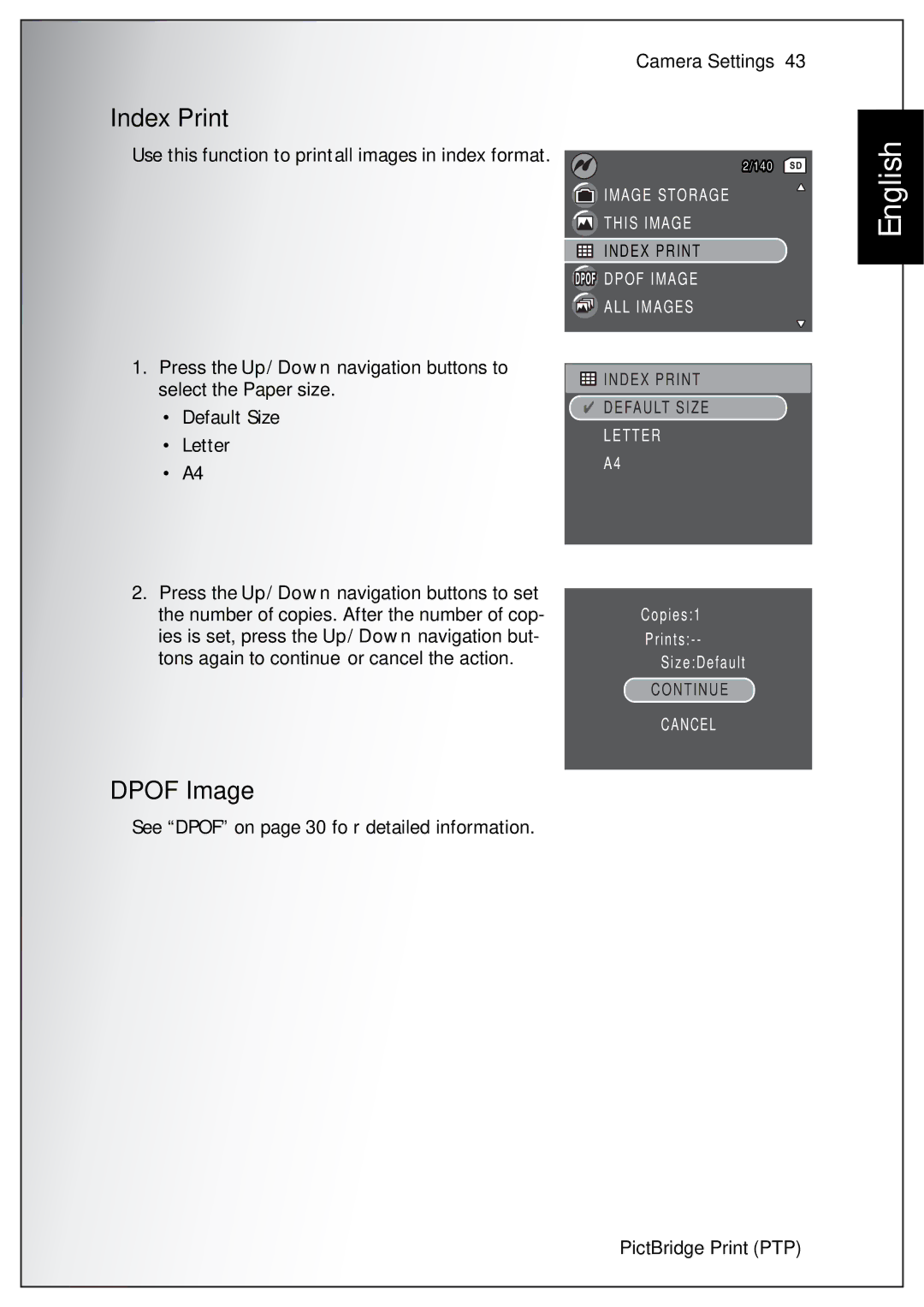 Sanyo VPC-S750 user manual Index Print, Dpof Image 