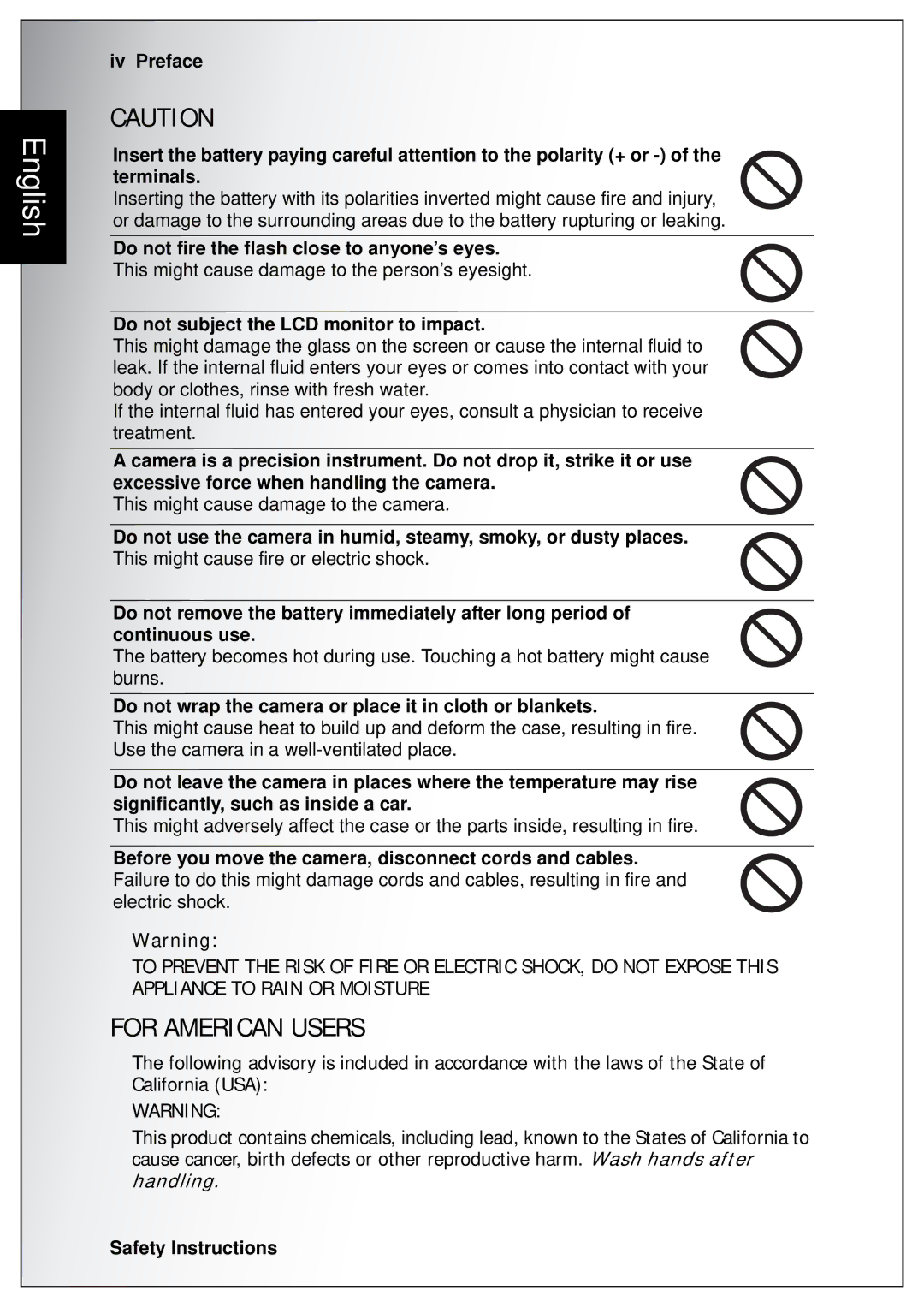 Sanyo VPC-S750 user manual Do not fire the flash close to anyone’s eyes, Do not subject the LCD monitor to impact 