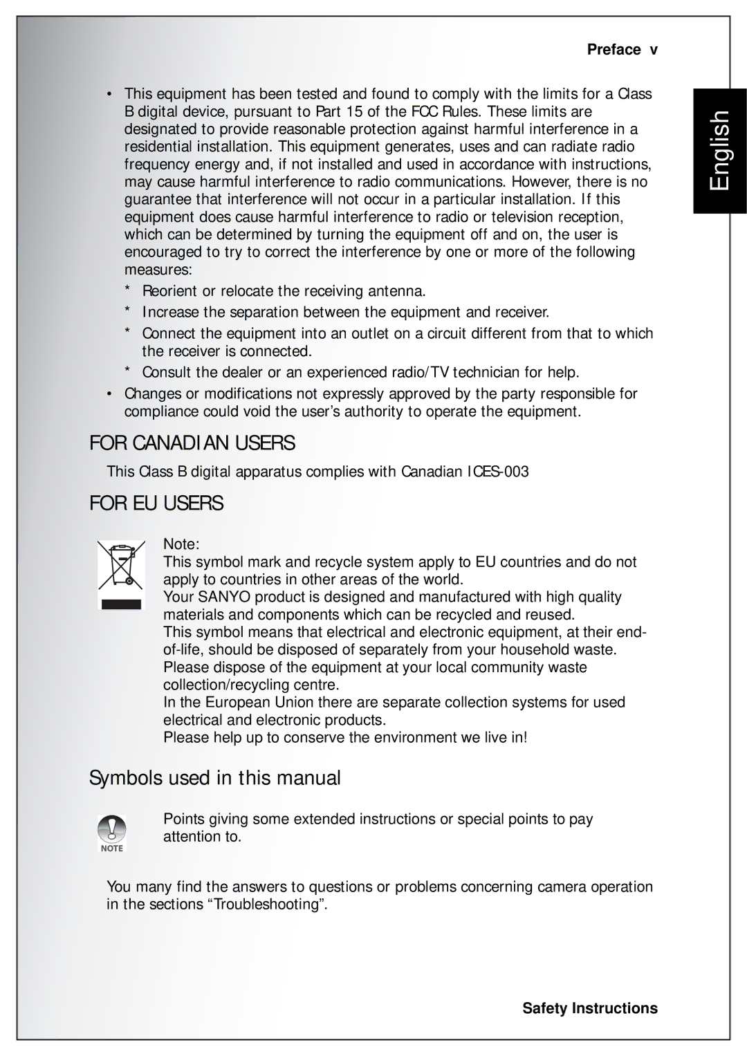 Sanyo VPC-S750 user manual For EU Users, Symbols used in this manual 