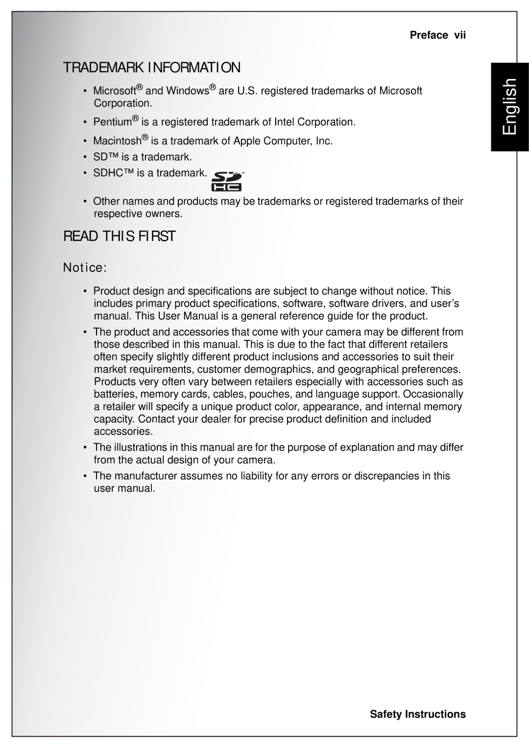 Sanyo VPC-S750 user manual Trademark Information 