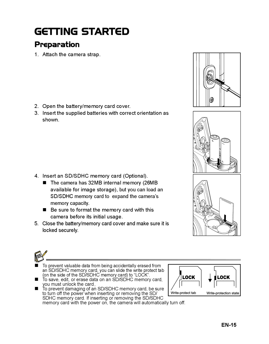 Sanyo VPC-S885 instruction manual Getting Started, Preparation, EN-15 