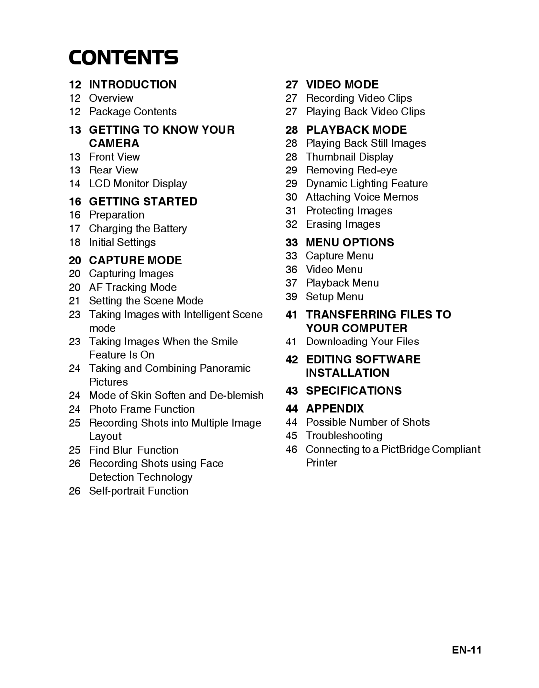 Sanyo VPC-T1496 manual Contents 