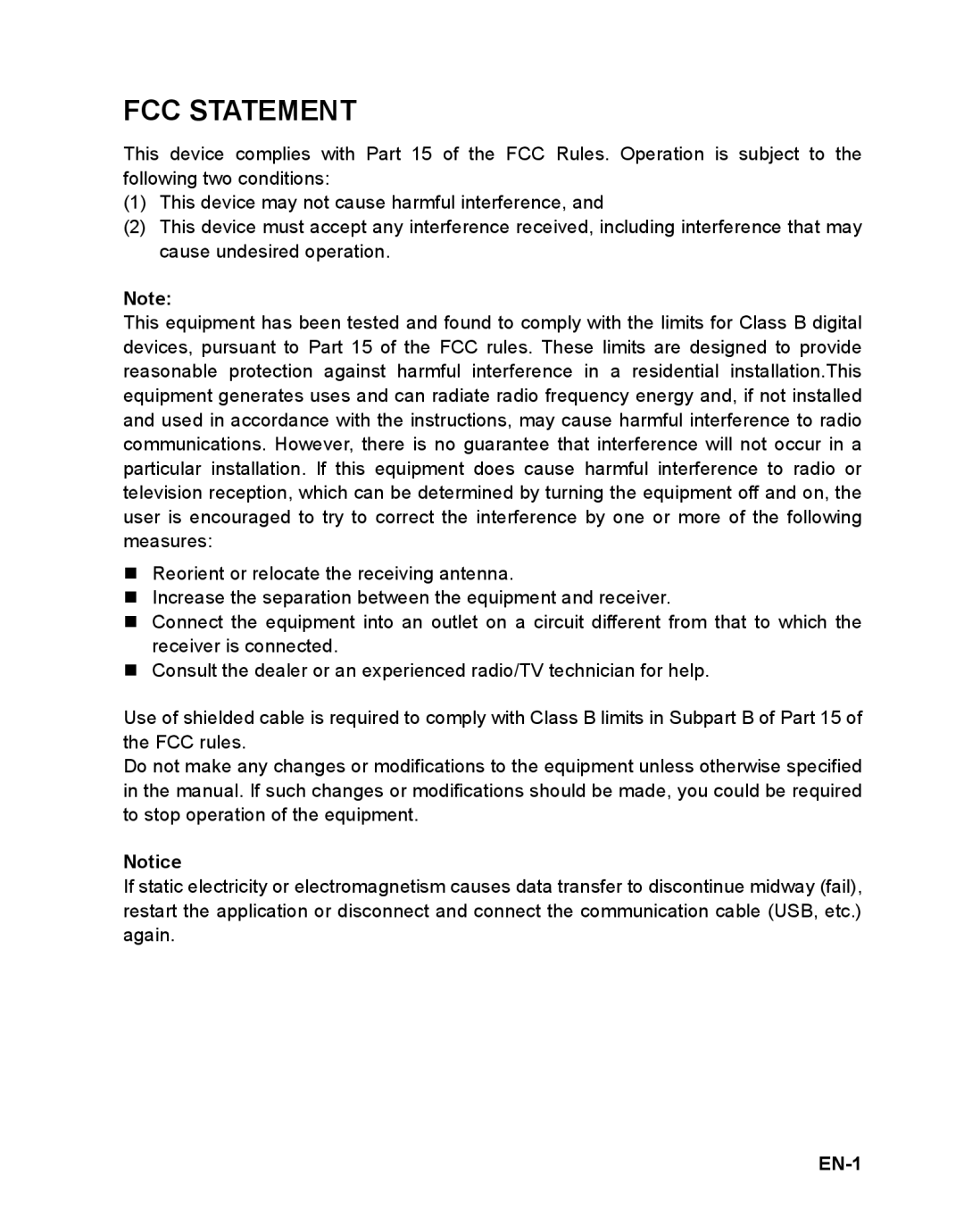 Sanyo VPC-T1496 manual FCC Statement, EN-1 