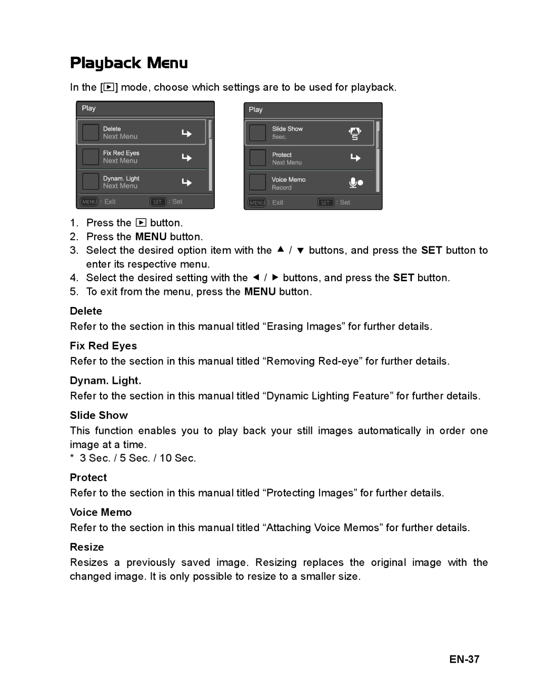 Sanyo VPC-T1496 manual Playback Menu 