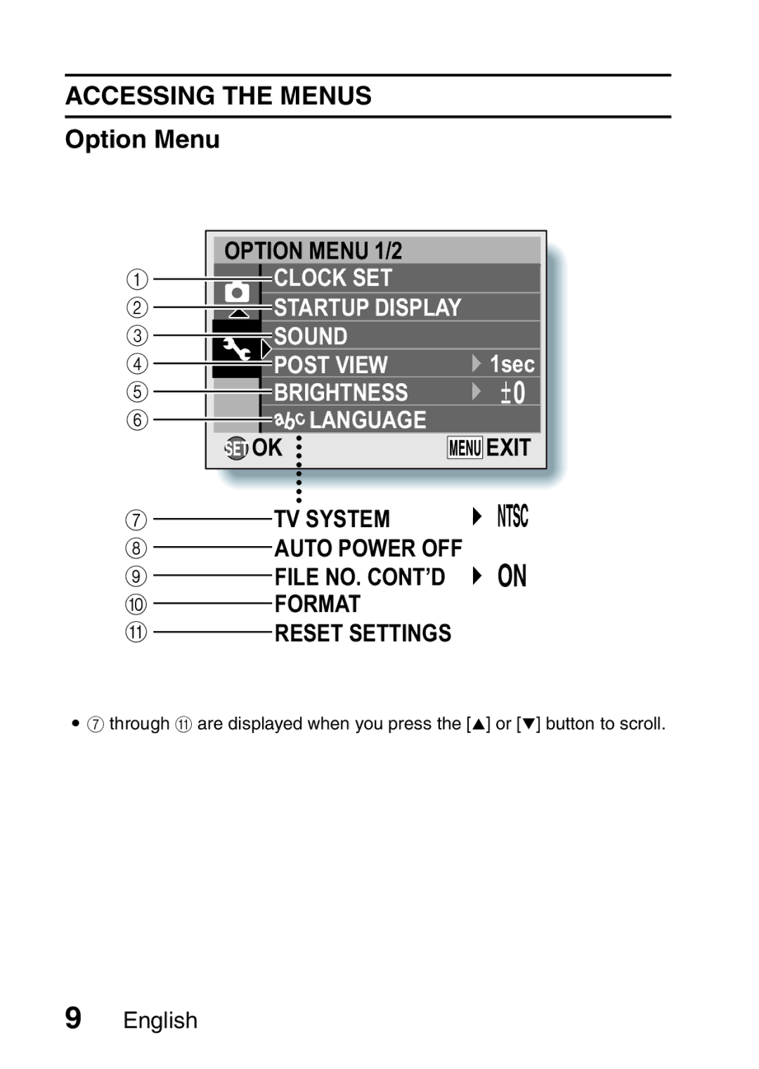 Sanyo VPC-X1200EX, VPC-X1200GX instruction manual Option Menu, Brightness Language 