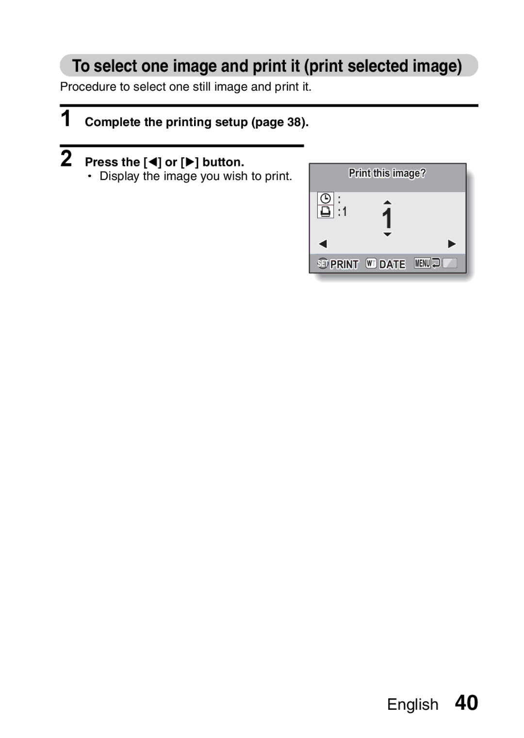 Sanyo VPC-X1200 To select one image and print it print selected image, Complete the printing setup Press the l or m button 