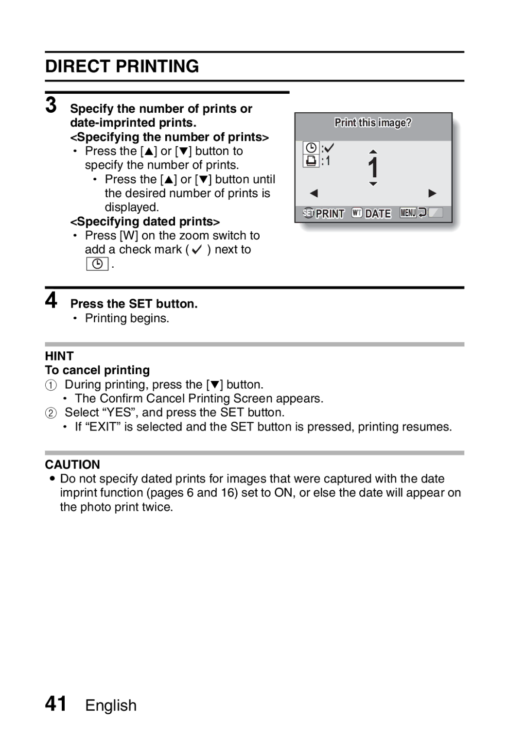 Sanyo VPC-X1200GX, VPC-X1200EX instruction manual Specifying dated prints, To cancel printing 