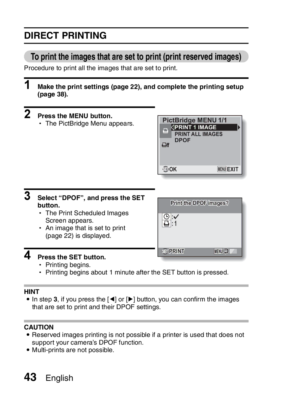 Sanyo VPC-X1200GX, VPC-X1200EX instruction manual Select DPOF, and press the SET, Button 