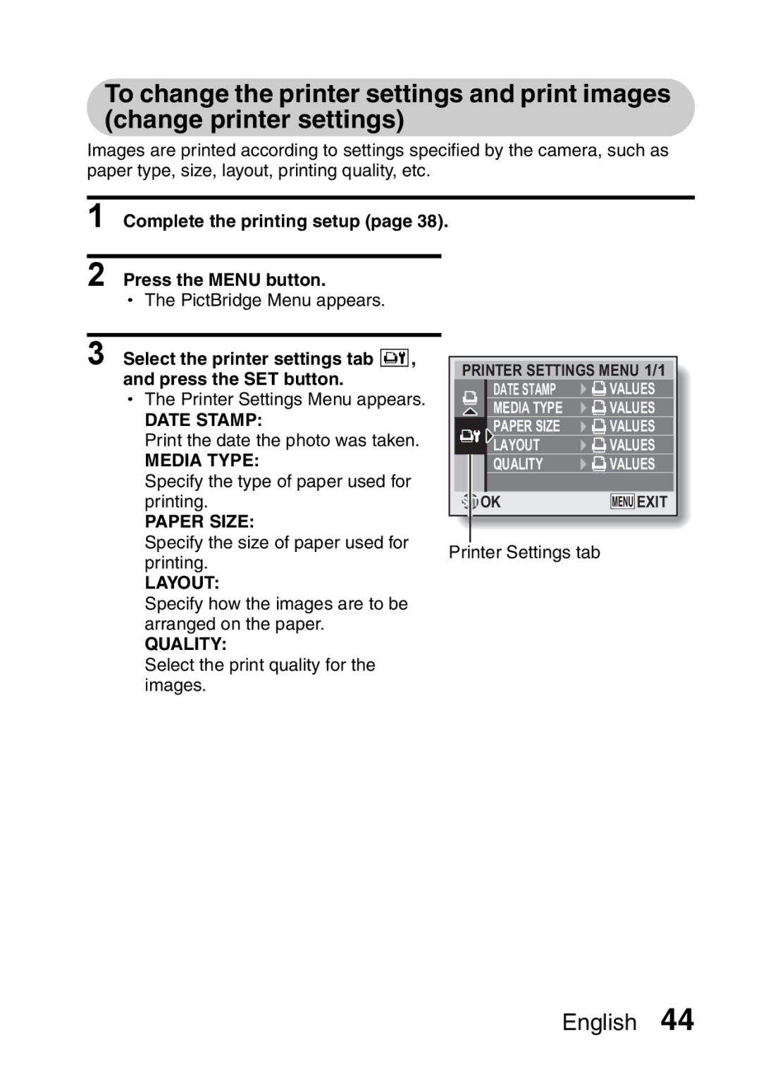 Sanyo VPC-X1200GX, VPC-X1200EX instruction manual Select the printer settings tab 