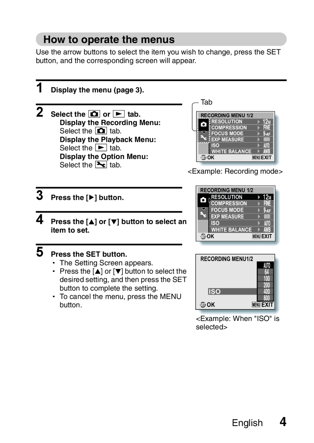 Sanyo VPC-X1200GX, VPC-X1200EX instruction manual How to operate the menus 