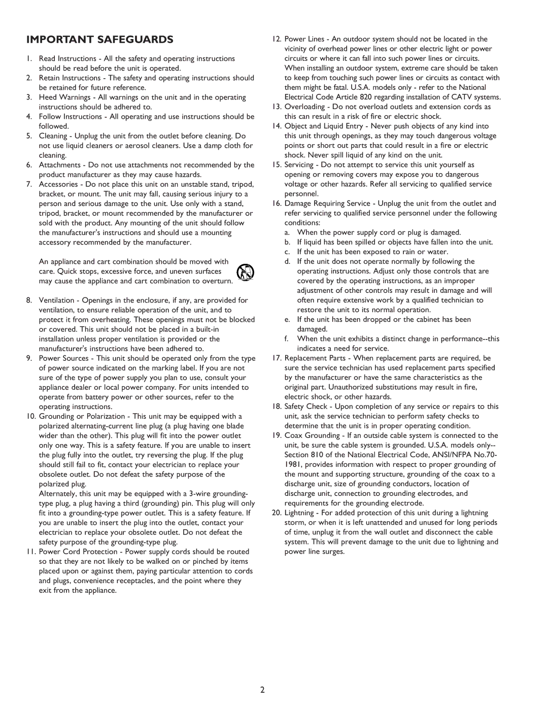 Sanyo VSE-2400, VSE-2300 instruction manual Important Safeguards 