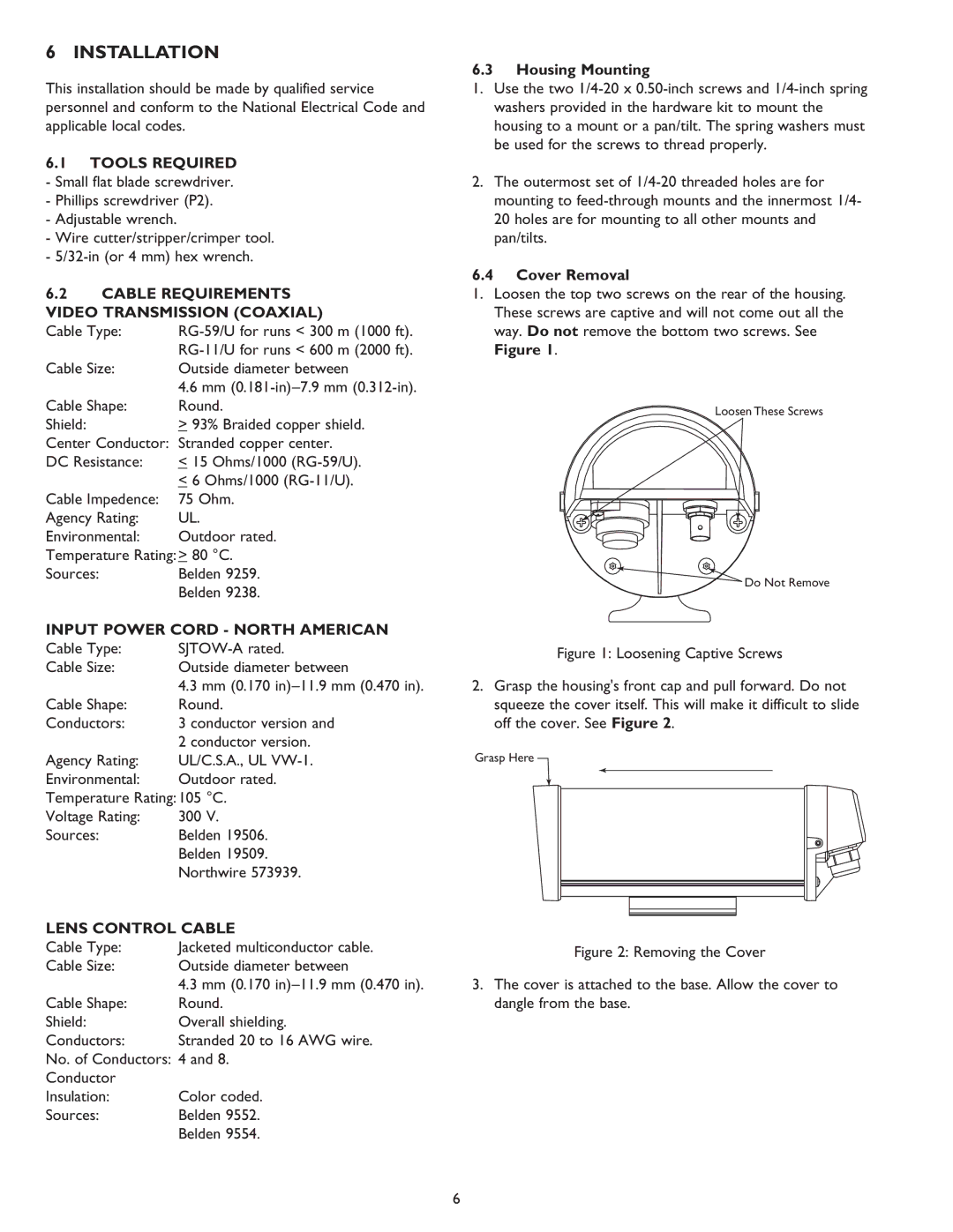 Sanyo VSE-2400, VSE-2300 Installation, Cable Requirements Video Transmission Coaxial, Input Power Cord North American 