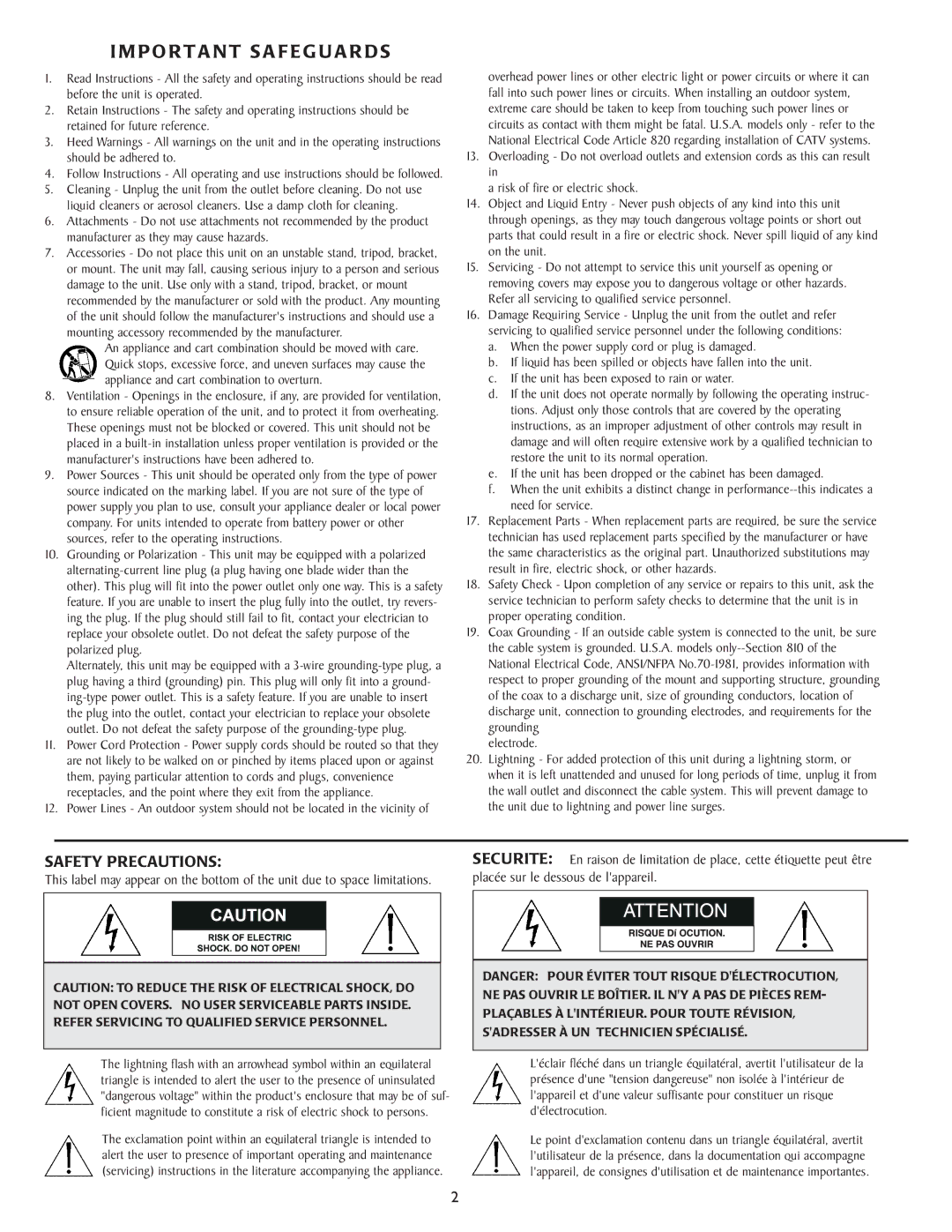 Sanyo VSE-6300 instruction manual P O R T a N T S a F E G U a R D S, Safety Precautions 