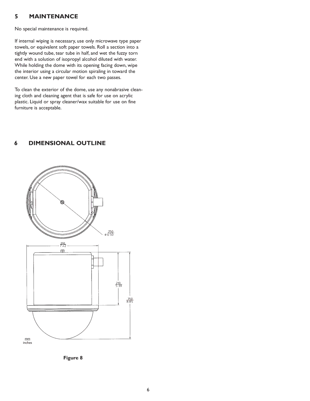 Sanyo VSE-6300 instruction manual Maintenance, Dimensional Outline, No special maintenance is required 