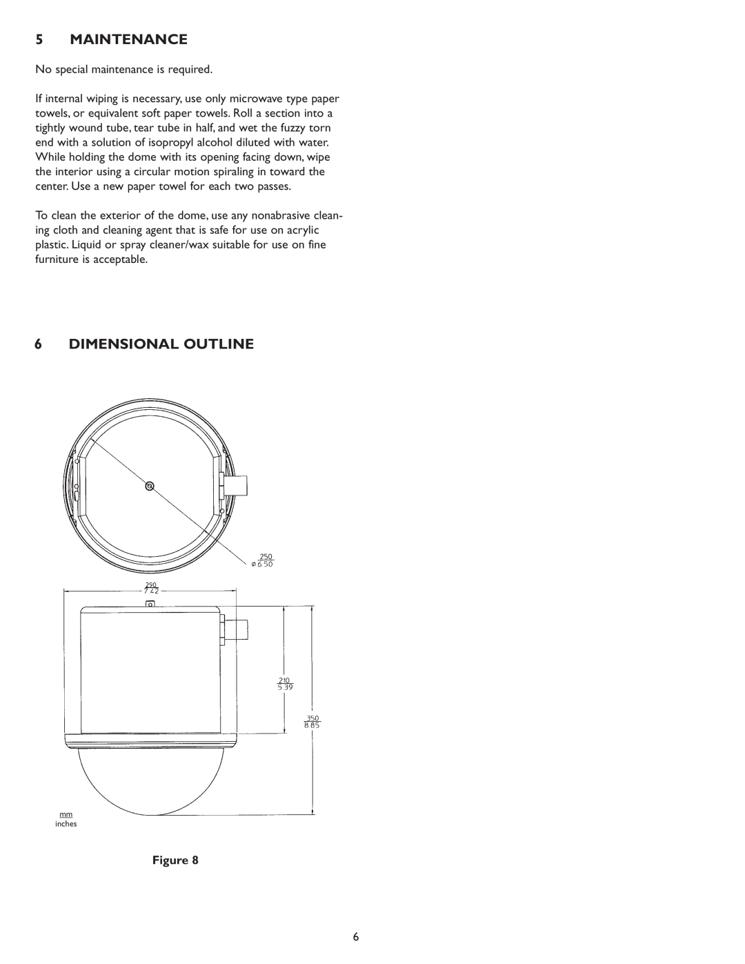 Sanyo VSE-6300 instruction manual Maintenance, Dimensional Outline 