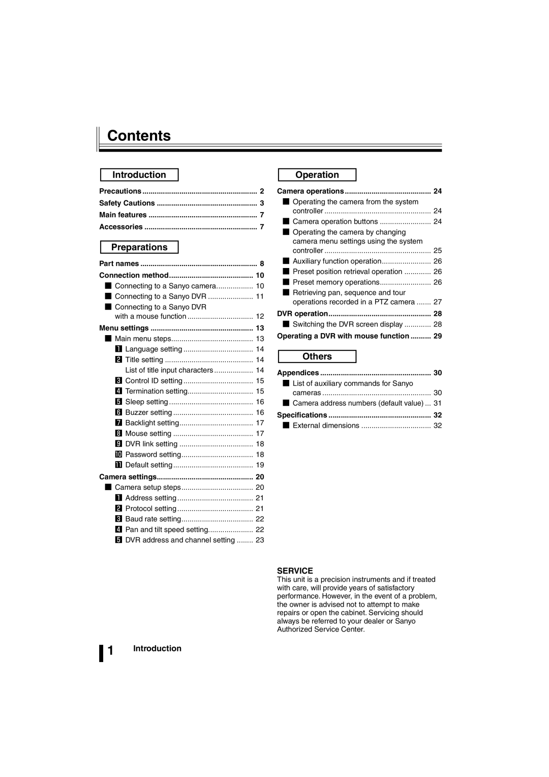 Sanyo VSP-3000 instruction manual Contents 