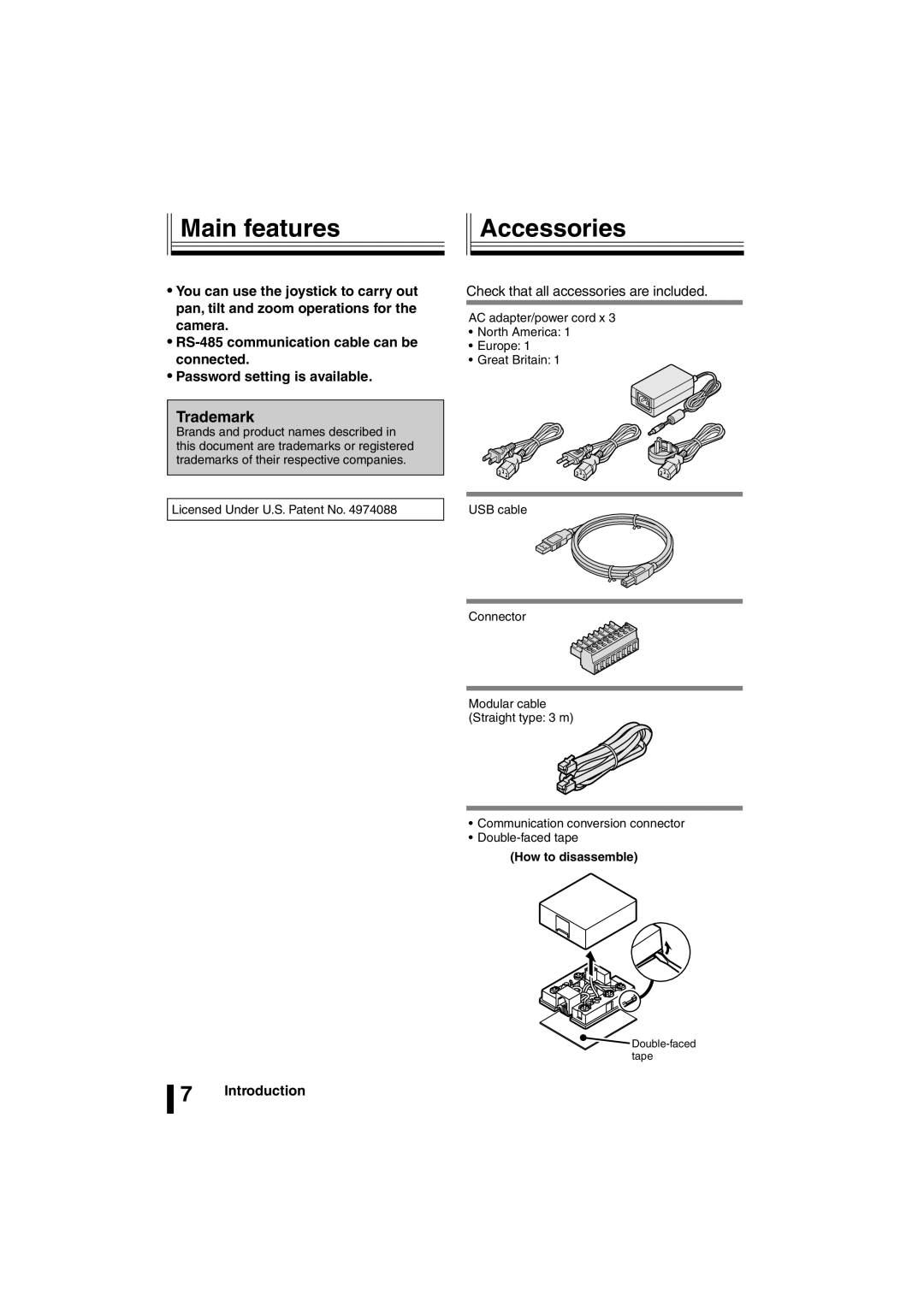 Sanyo VSP-3000 instruction manual Main features, Accessories, Trademark, How to disassemble 