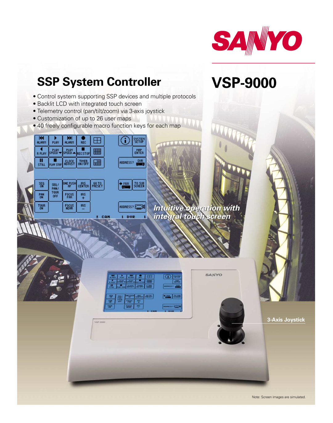 Sanyo VSP-9000 manual SSP System Controller, Intuitive operation with integral touch screen 