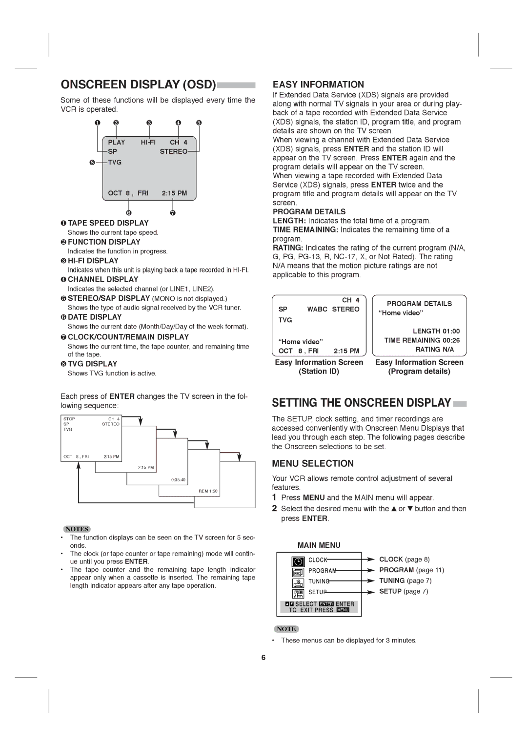 Sanyo VWM-900 instruction manual Onscreen Display OSD, Setting the Onscreen Display, Easy Information, Menu Selection 