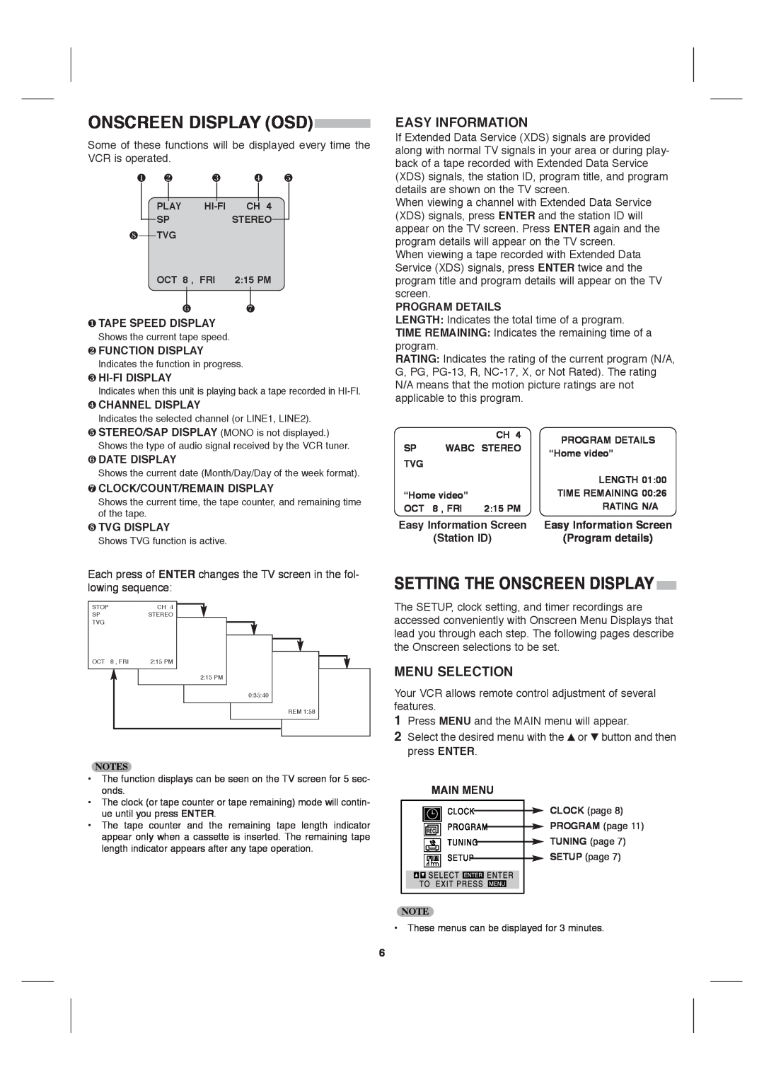 Sanyo VWM-900 instruction manual Onscreen Display Osd, Setting The Onscreen Display, Easy Information, Menu Selection 