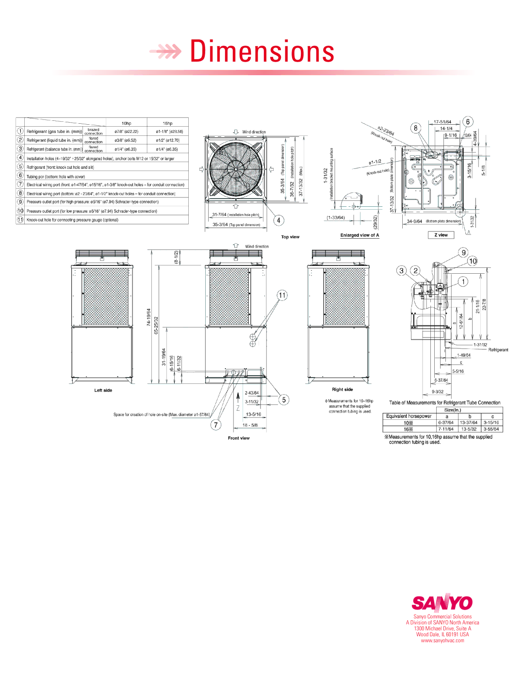 Sanyo WCHDX32053 warranty Dimensions 