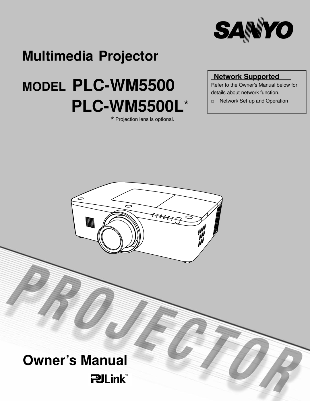 Sanyo owner manual Network Supported, MODEL PLC-WM5500 PLC-WM5500L, Multimedia Projector, Owner’s Manual 