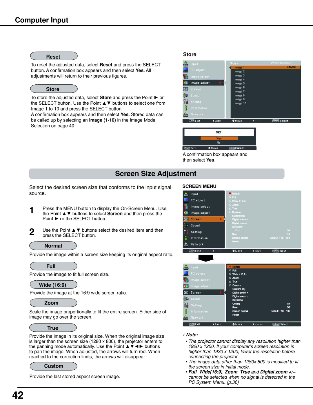 Sanyo WM5500L, PLC-WM5500 owner manual Screen Size Adjustment 