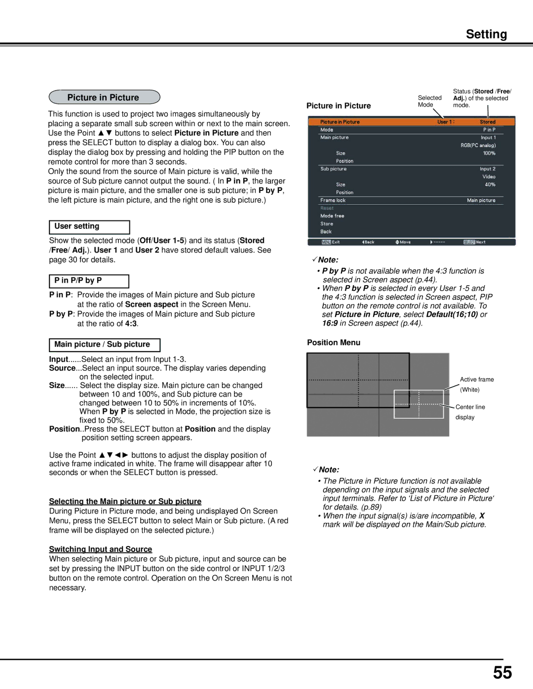 Sanyo PLC-WM5500, WM5500L owner manual Picture in Picture 