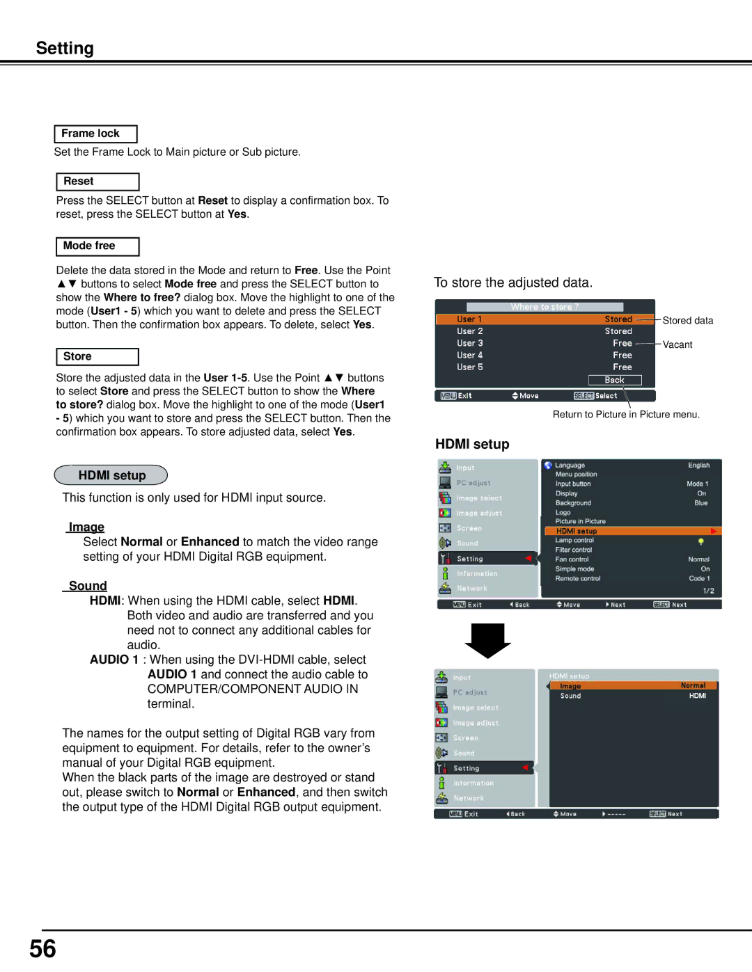 Sanyo WM5500L, PLC-WM5500 owner manual Hdmi setup, Sound 