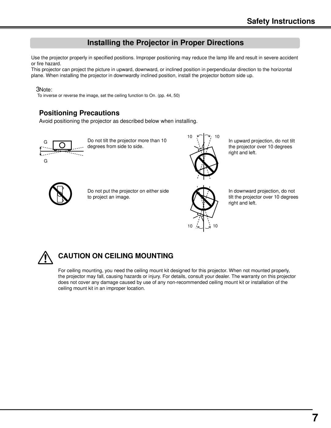 Sanyo PLC-WM5500, WM5500L owner manual Positioning Precautions 