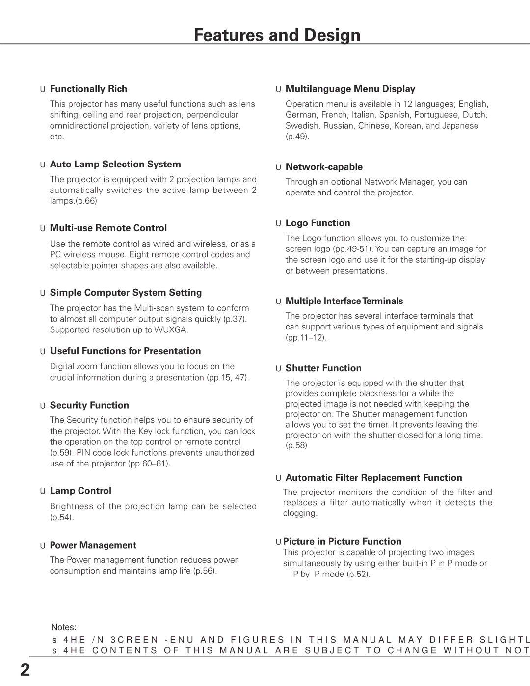 Sanyo WTC500AL owner manual Features and Design 