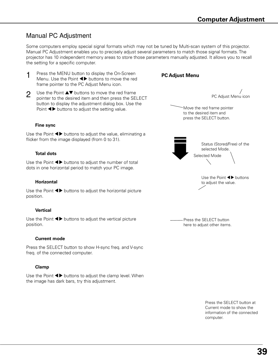 Sanyo WTC500AL owner manual Manual PC Adjustment 