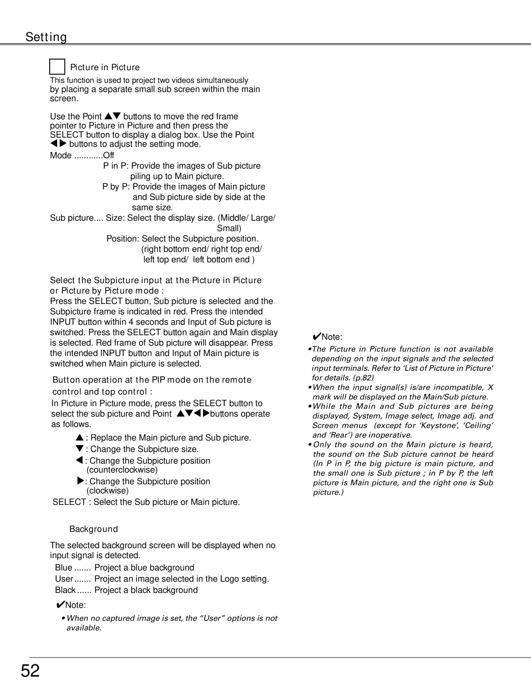 Sanyo WTC500AL owner manual Picture in Picture, Background 