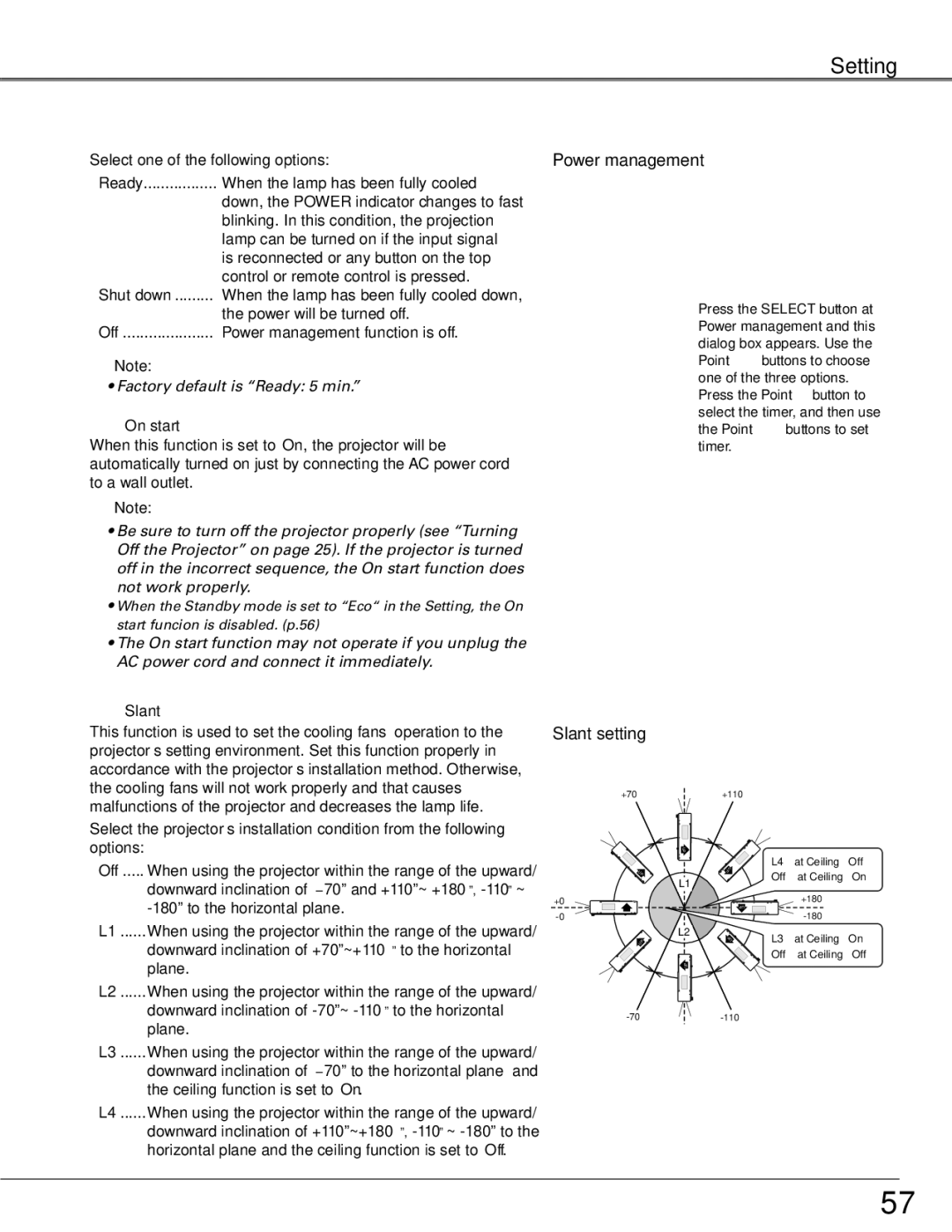 Sanyo WTC500AL owner manual Slant setting, On start 