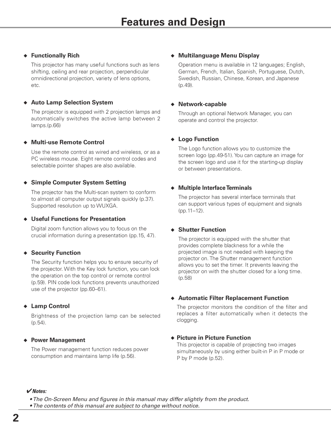 Sanyo WTC500L owner manual Features and Design 