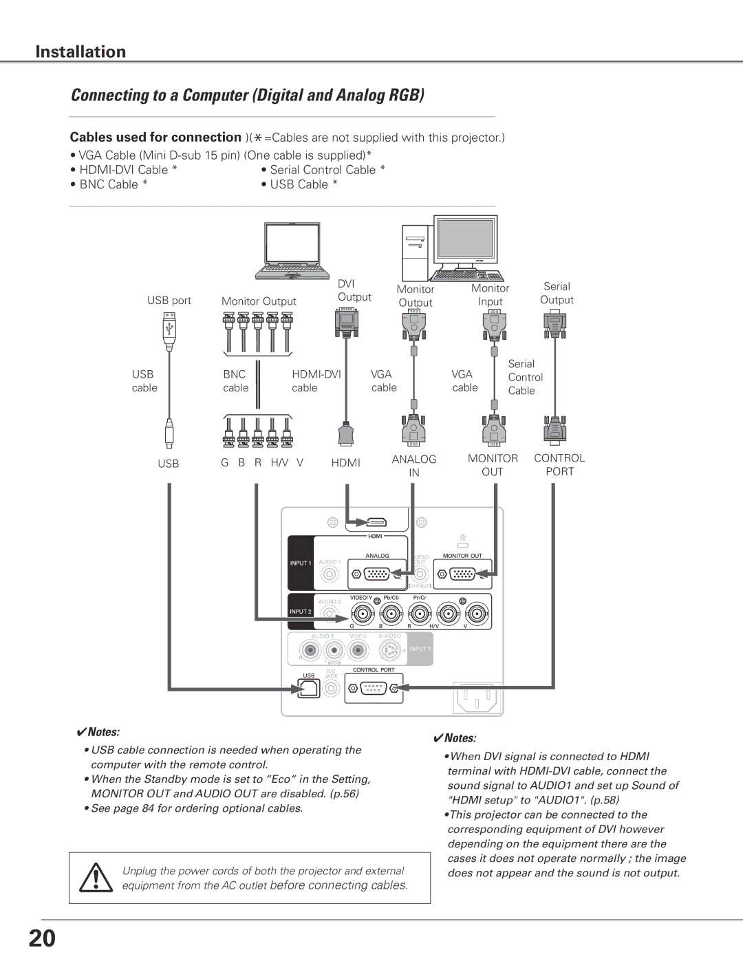 Sanyo WTC500L owner manual Connecting to a Computer Digital and Analog RGB, Dvi 