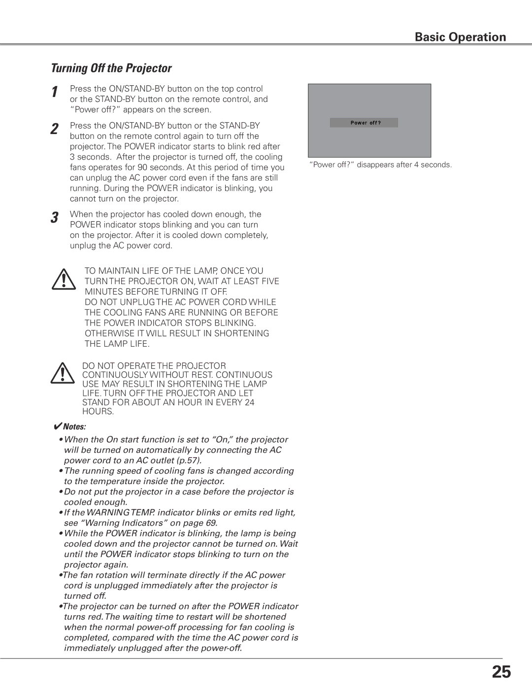 Sanyo WTC500L owner manual Turning Off the Projector 