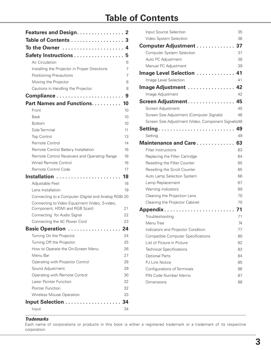 Sanyo WTC500L owner manual Table of Contents 