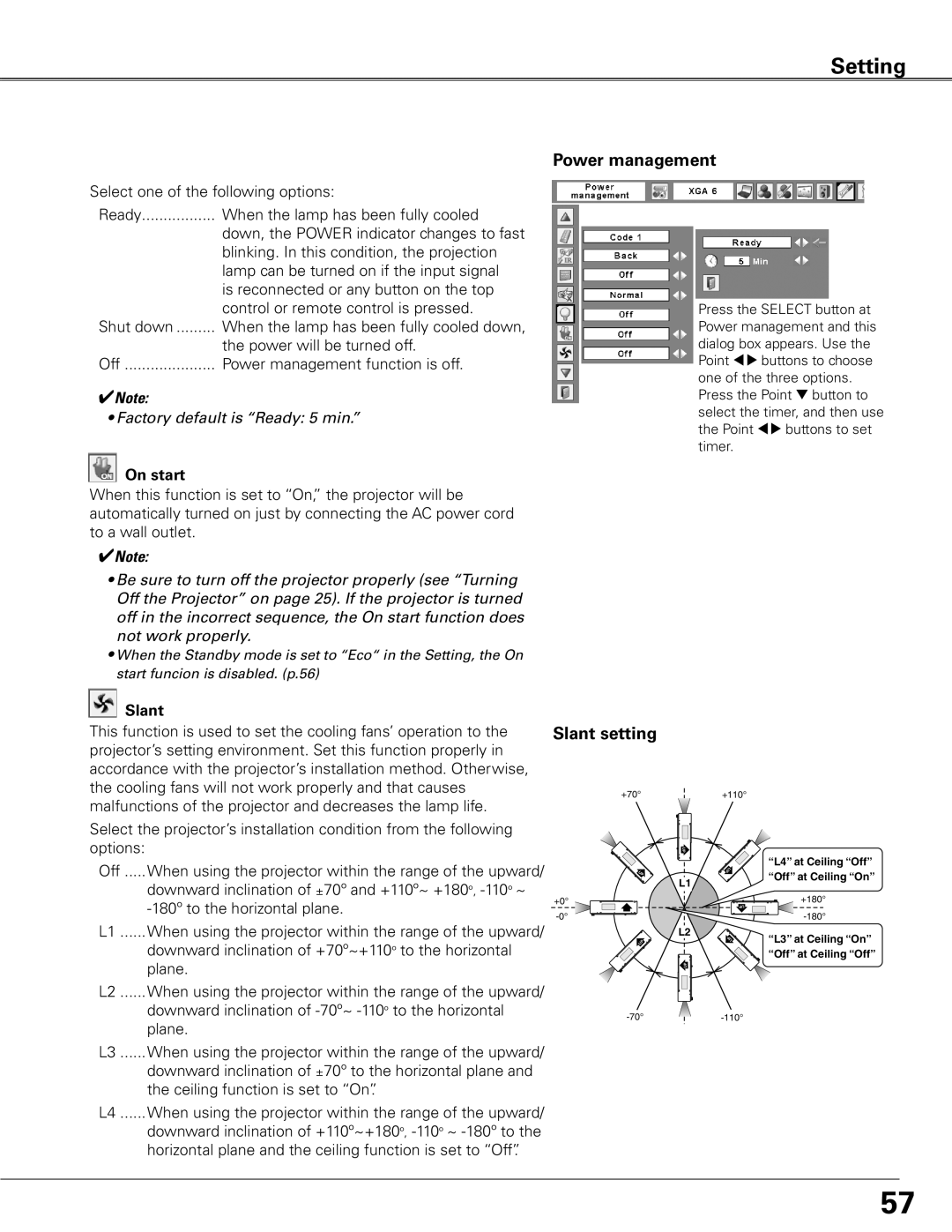 Sanyo WTC500L owner manual Slant setting, On start 