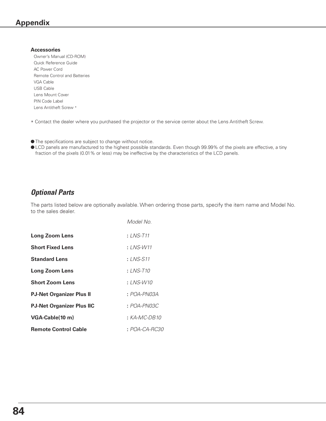 Sanyo WTC500L owner manual Optional Parts 