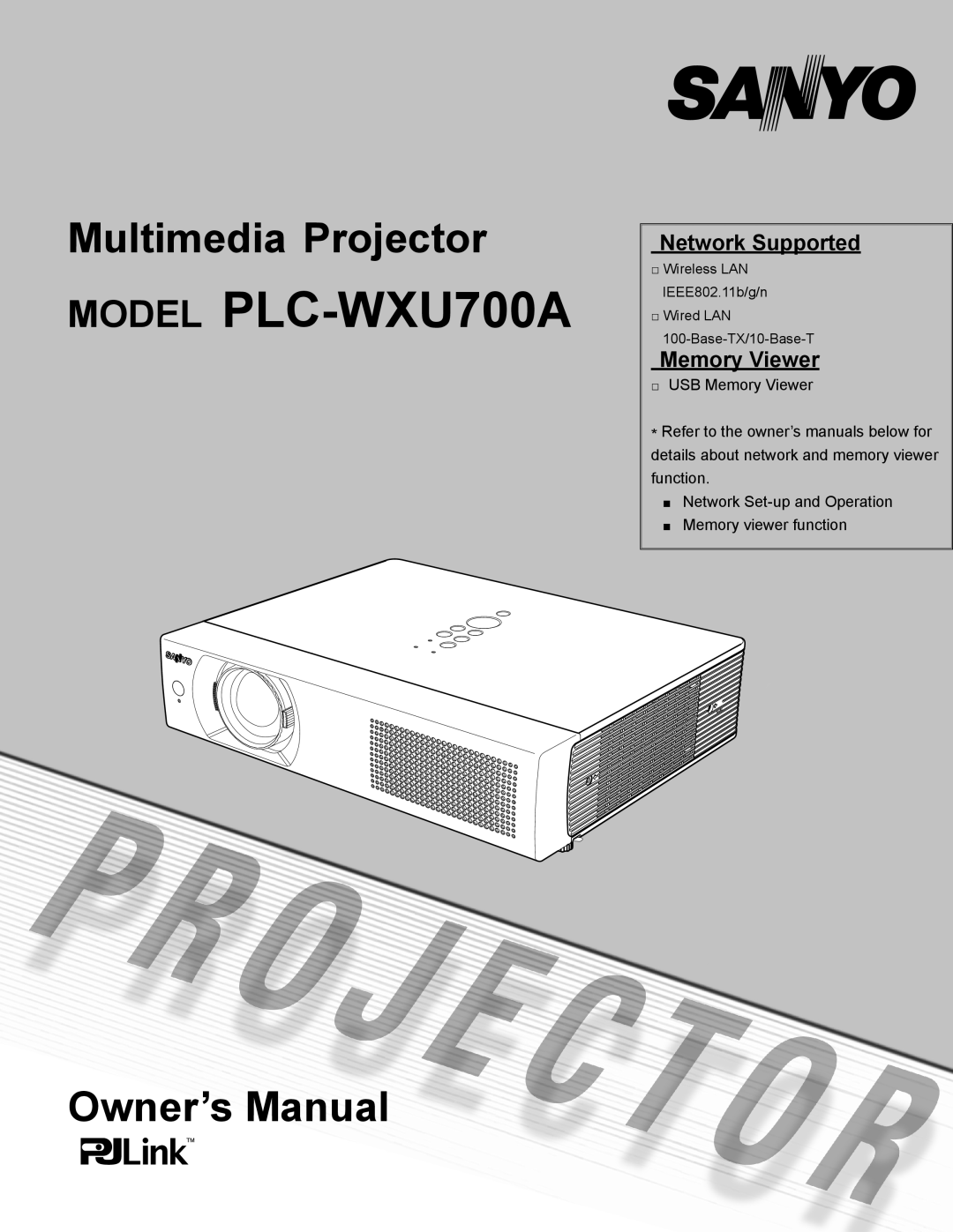 Sanyo owner manual Network Supported, Memory Viewer, MODEL PLC-WXU700A, Multimedia Projector, Owner’s Manual 