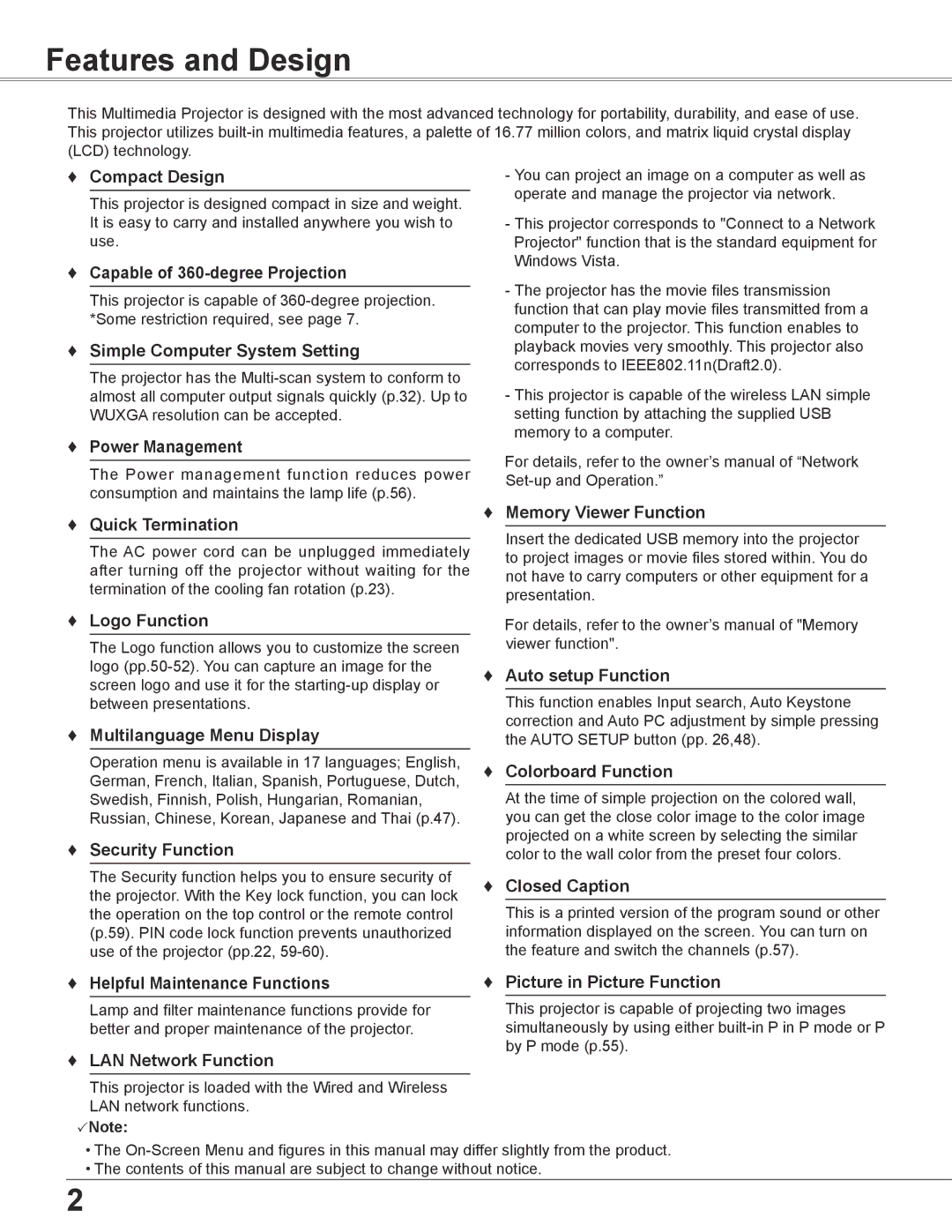 Sanyo WXU700A owner manual Features and Design 