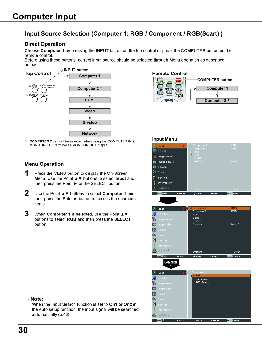 Sanyo WXU700A owner manual Computer Input, Input Menu 