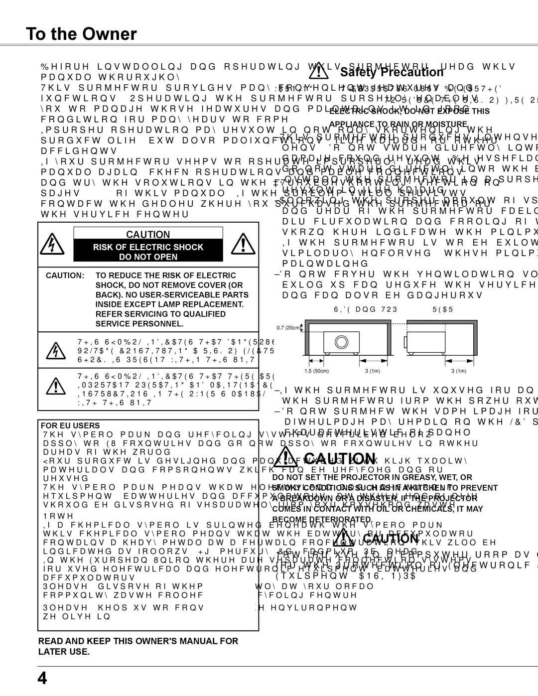 Sanyo WXU700A owner manual To the Owner, Safety Precaution 