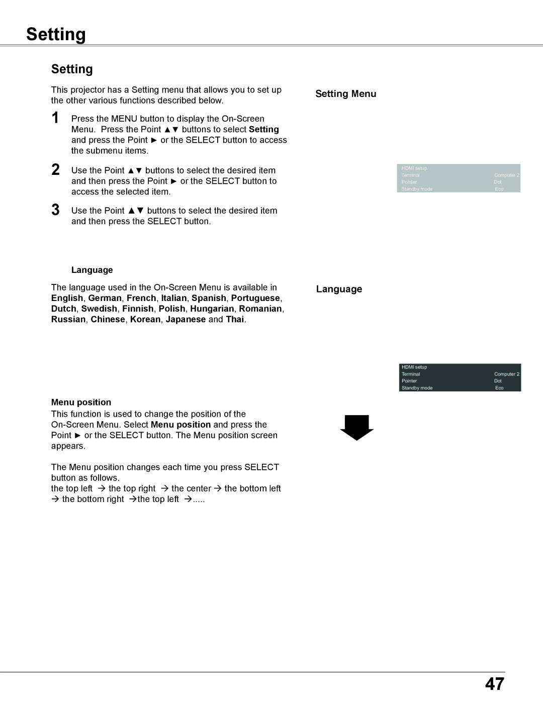 Sanyo WXU700A owner manual Setting Menu, Language 