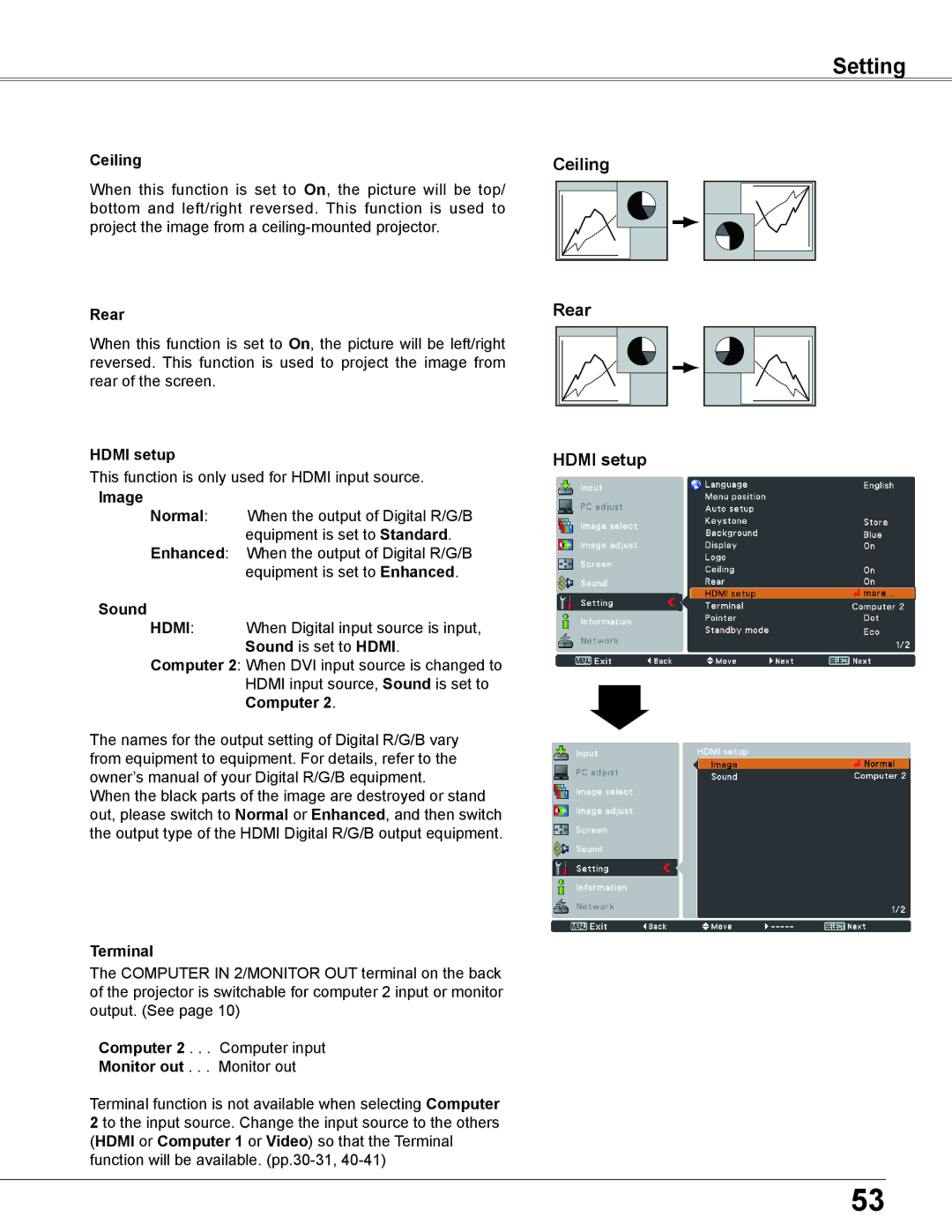 Sanyo WXU700A owner manual Hdmi setup 