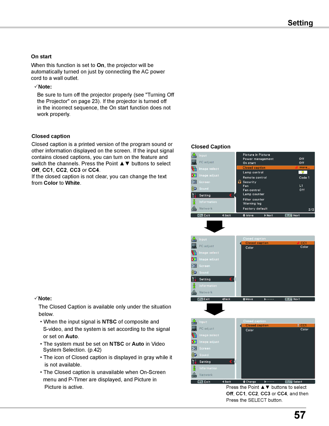 Sanyo WXU700A owner manual On start, Closed caption 