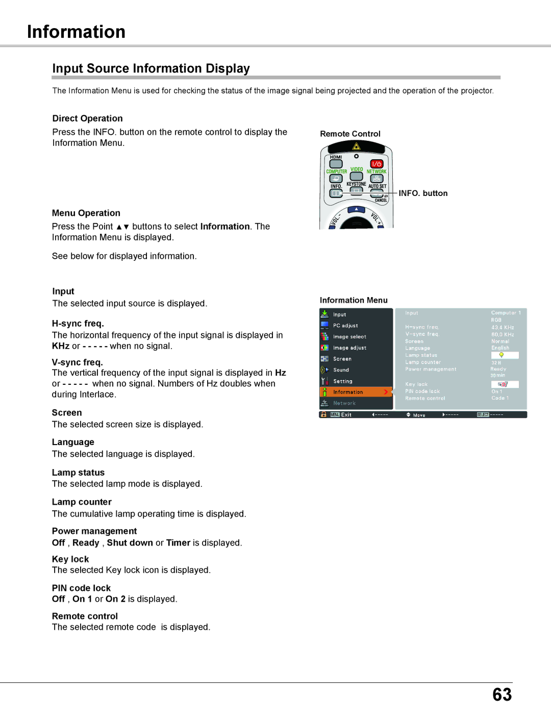 Sanyo WXU700A owner manual Input Source Information Display 