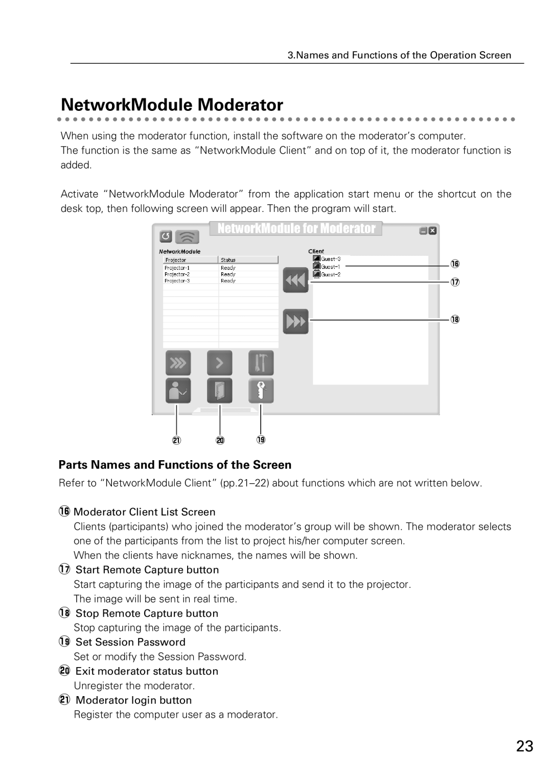 Sanyo XG-705A owner manual NetworkModule Moderator 