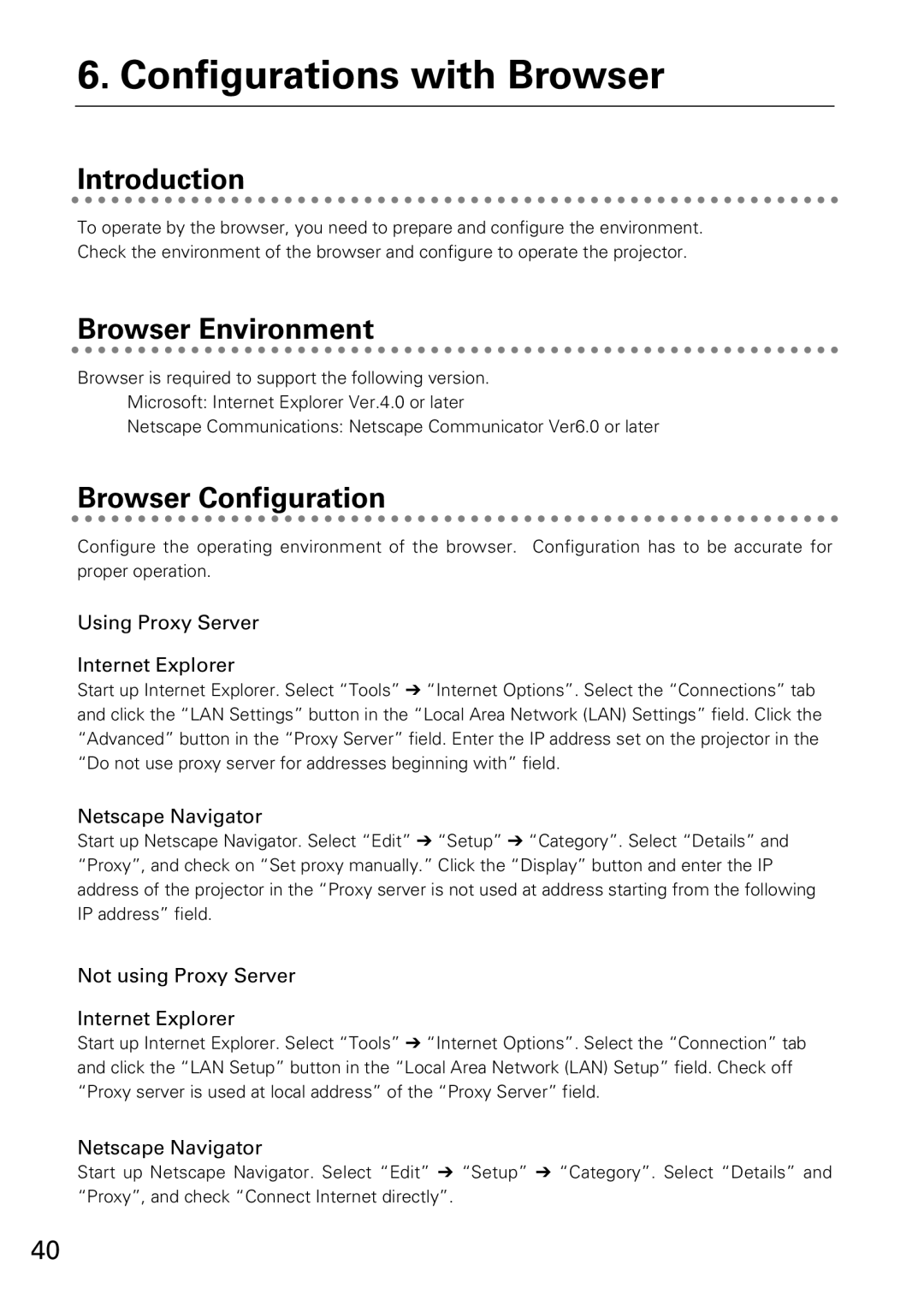 Sanyo XG-705A owner manual Configurations with Browser, Introduction, Browser Environment, Browser Configuration 